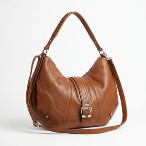 Borsa hobo donna con fibbia frontale e tracolla marrone cuoio - vista principale della variante