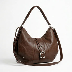 Borsa hobo donna con fibbia frontale e tracolla marrone scuro - vista principale della variante