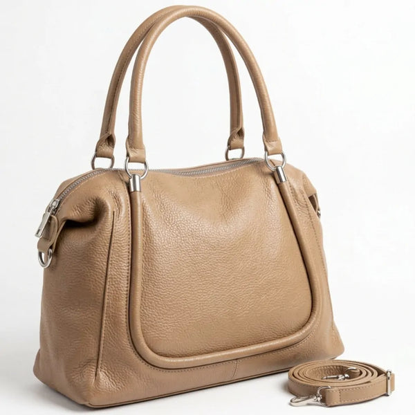 Borsa donna a mano con profilo sagomato e tracolla beige - vista principale della variante