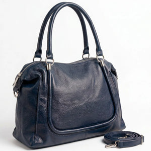 Borsa donna a mano con profilo sagomato e tracolla blu scuro - vista principale della variante