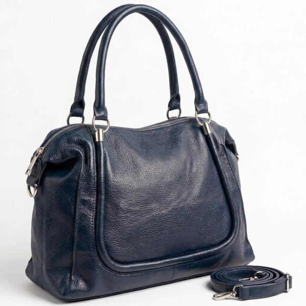 Borsa donna a mano con profilo sagomato e tracolla blu scuro - vista principale della variante