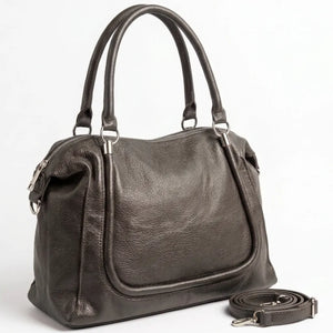 Borsa donna a mano con profilo sagomato e tracolla grigio scuro - vista principale della variante
