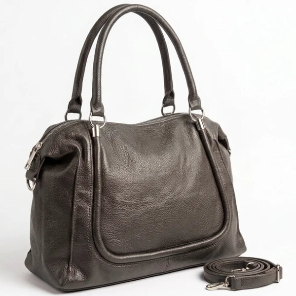 Borsa donna a mano con profilo sagomato e tracolla grigio scuro - vista principale della variante