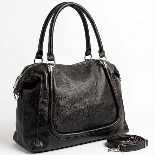Borsa donna a mano con profilo sagomato e tracolla nero - vista principale della variante