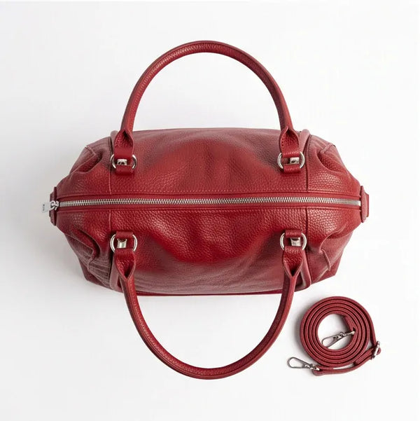 Borsa donna a mano con profilo sagomato e tracolla rosso - vista dall'alto