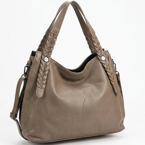 Borsa hobo donna con intrecci laterali e tracolla beige taupe - vista principale della variante