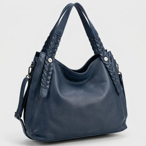 Borsa hobo donna con intrecci laterali e tracolla blu scuro - vista principale della variante