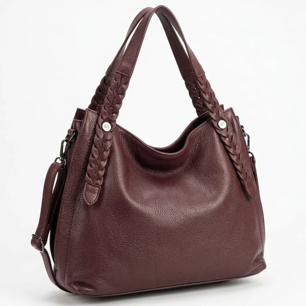 Borsa hobo donna con intrecci laterali e tracolla bordeaux - vista principale della variante