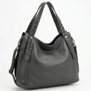 Borsa hobo donna con intrecci laterali e tracolla grigio scuro - vista principale della variante