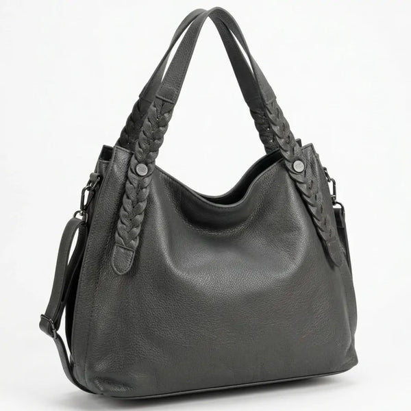 Borsa hobo donna con intrecci laterali e tracolla grigio scuro - vista principale della variante
