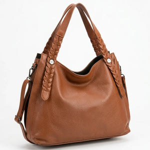 Borsa hobo donna con intrecci laterali e tracolla marrone cuoio - vista principale della variante