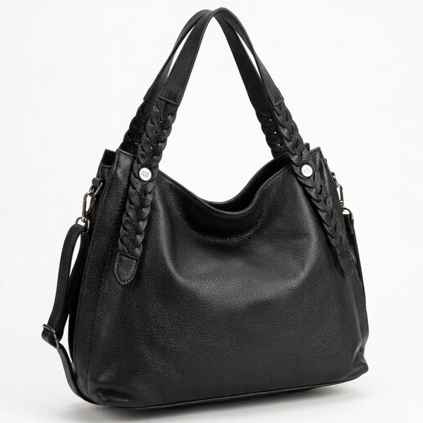 Borsa hobo donna con intrecci laterali e tracolla nero - vista principale della variante