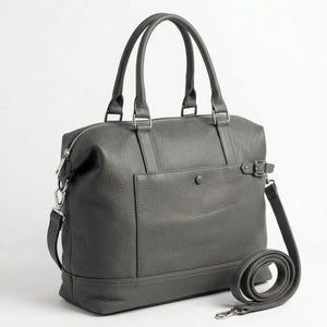 Borsa donna a mano con tasca frontale e tracolla grigio scuro - vista principale della variante