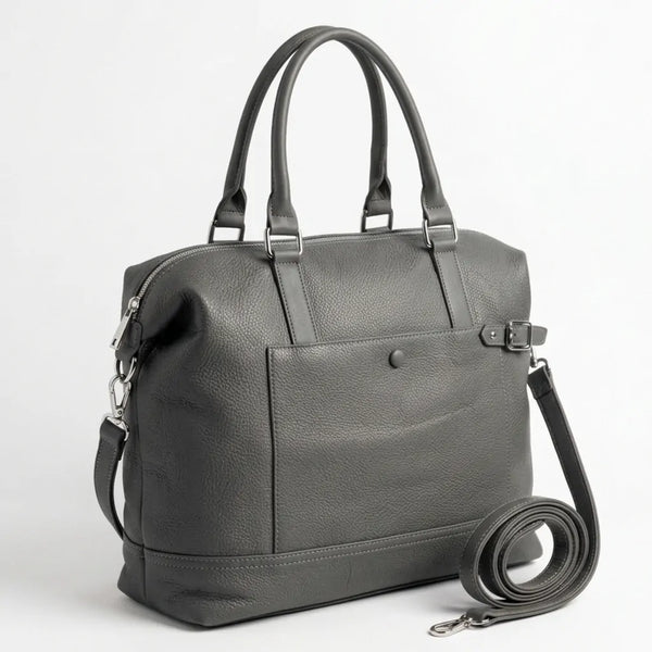 Borsa donna a mano con tasca frontale e tracolla grigio scuro - vista principale della variante