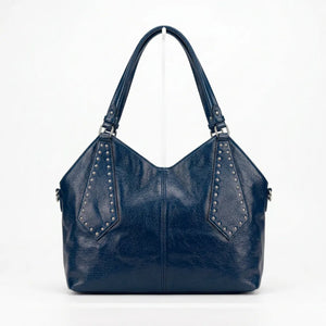 Borsa shopper donna a spalla con borchie e tracolla blu scuro - vista principale della variante