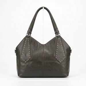Borsa shopper donna a spalla con borchie e tracolla grigio scuro - vista principale della variante