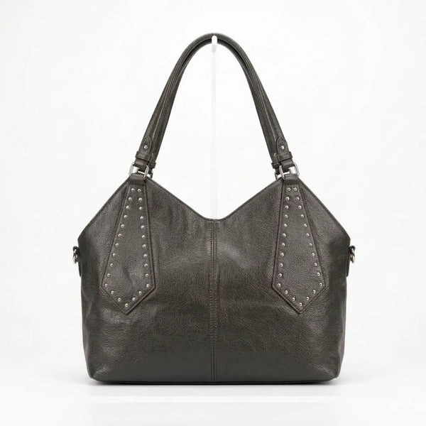 Borsa shopper donna a spalla con borchie e tracolla grigio scuro - vista principale della variante