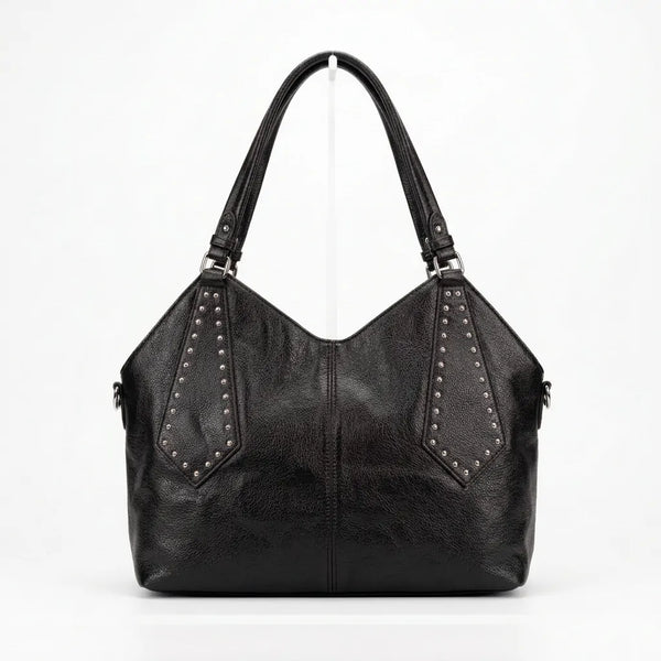 Borsa shopper donna a spalla con borchie e tracolla nero - vista principale della variante