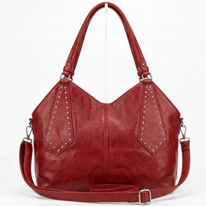 Borsa shopper donna a spalla con borchie e tracolla rosso - vista principale della variante