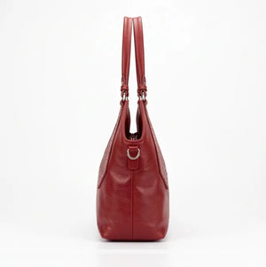 Borsa shopper donna a spalla con borchie e tracolla rosso - vista laterale