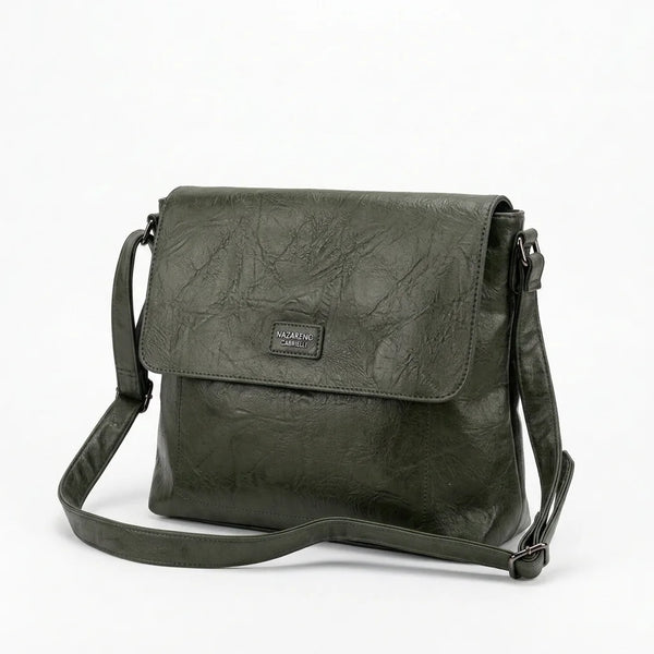 Borsa a tracolla Nazareno Gabrielli con patta verde - vista principale