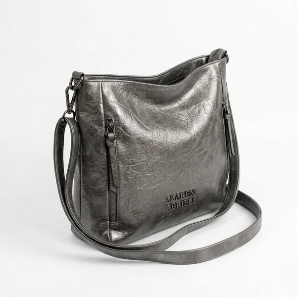 Borsa Nazareno Gabrielli con zip laterali e tracolla argento scuro - vista principale