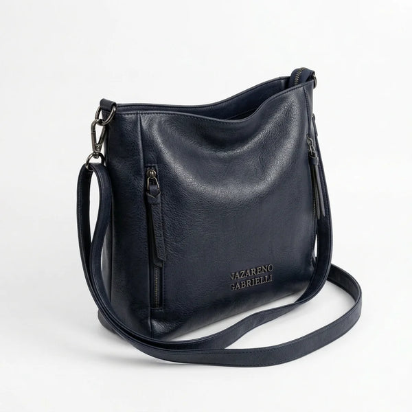 Borsa Nazareno Gabrielli con zip laterali e tracolla blu notte - vista principale