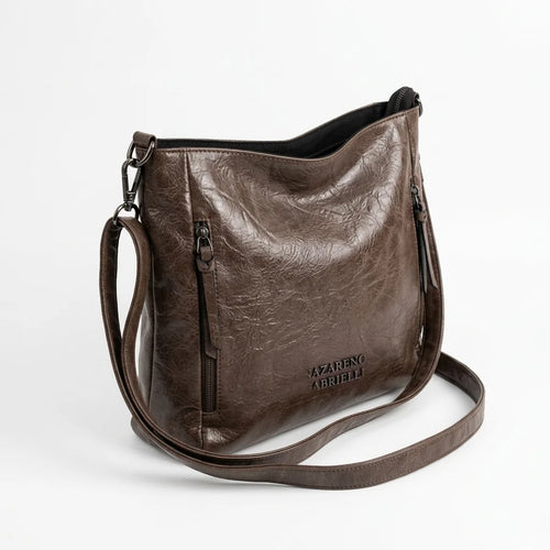 Borsa Nazareno Gabrielli con zip laterali e tracolla caffè - vista principale