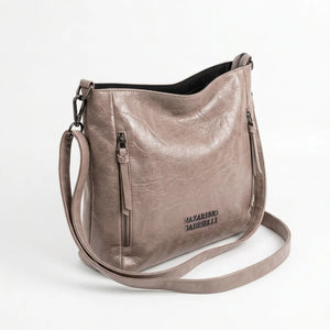 Borsa Nazareno Gabrielli con zip laterali e tracolla taupe - vista principale