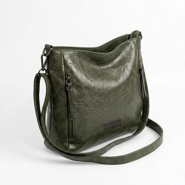 Borsa Nazareno Gabrielli con zip laterali e tracolla verde - vista principale