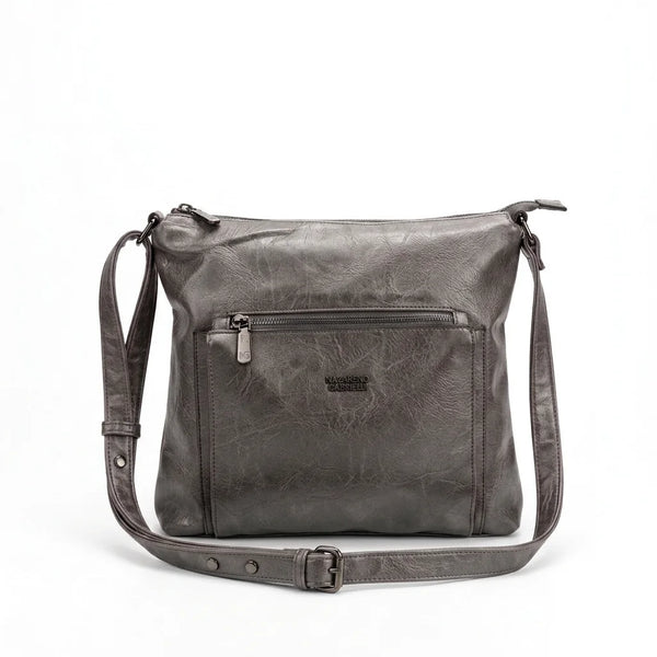 Borsa Nazareno Gabrielli con tasca frontale e tracolla argento scuro - vista principale