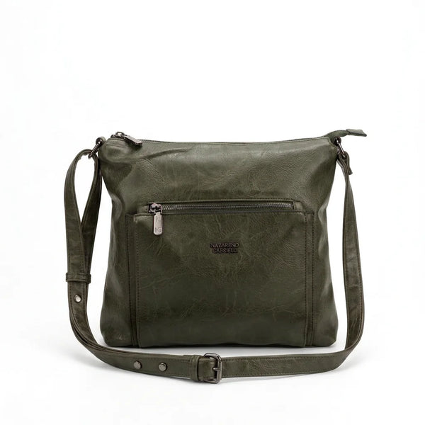 Borsa Nazareno Gabrielli con tasca frontale e tracolla verde - vista principale