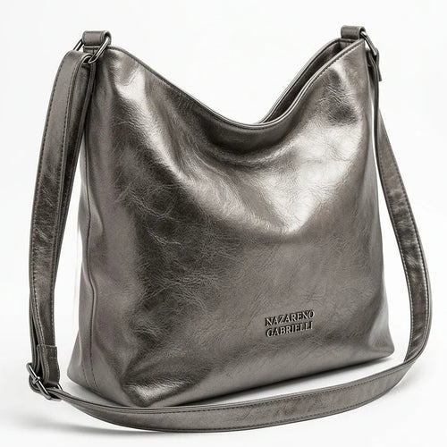 Borsa hobo Nazareno Gabrielli a spalla e tracolla argento scuro - vista principale