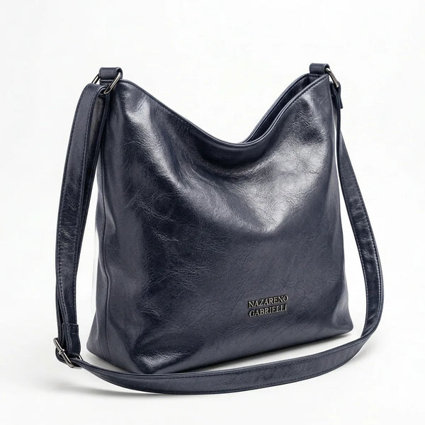 Borsa hobo Nazareno Gabrielli a spalla e tracolla blu notte - vista principale