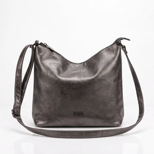 Borsa hobo Nazareno Gabrielli a spalla e tracolla - Vista frontale argento scuro