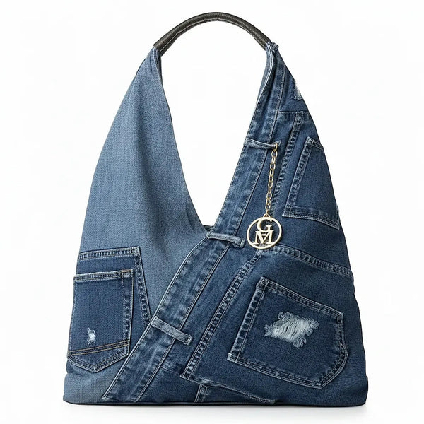 La Unica - Borsa  jeans capiente sacco hobo spalla tasche frontali monomanico