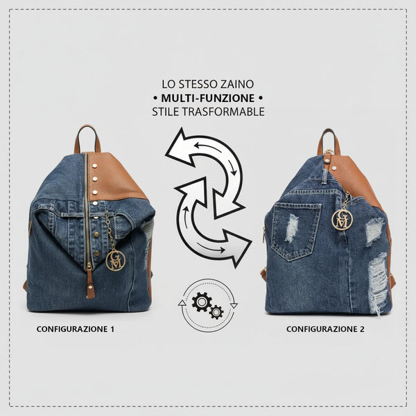 Zaino La Diva in jeans e borchie di alta qualità modello biker donna