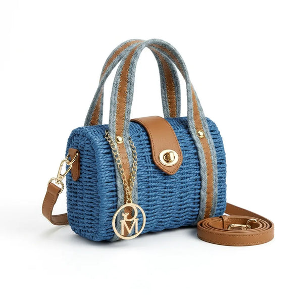 Borsa Bauletto con logo GYOIAMEA "Oblo" da Donna In Paglia Rigida con Tracolla Borsetta Estiva a Mano