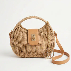 La Principessa - Borsa Bauletto Donna In Paglia Rigida con Tracolla Borsetta Estiva a Mano