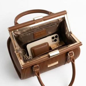 Erick&Co - Borsa Donna bauletto borsetta bag Casual rigido simil pelle plissettata trapuntata