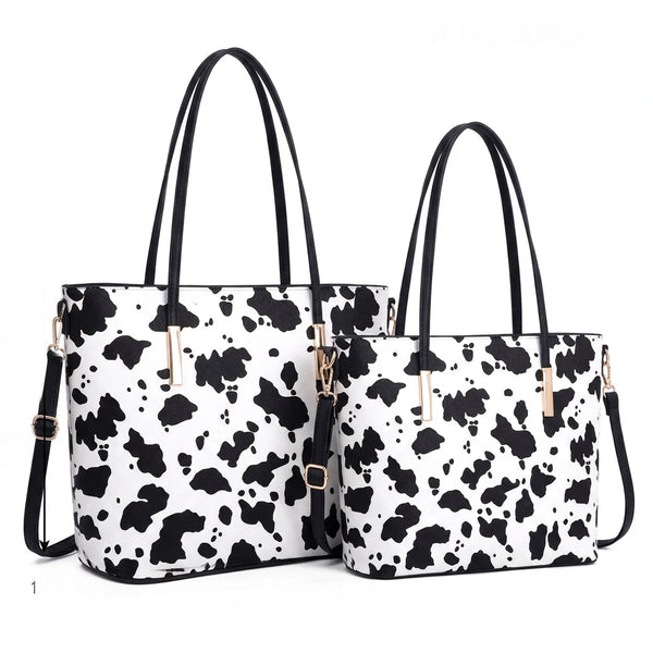 Shoppertiger - Borsa grande e borsa piccola tote borsetta rigida simil pelle fantasia animalier leopardata