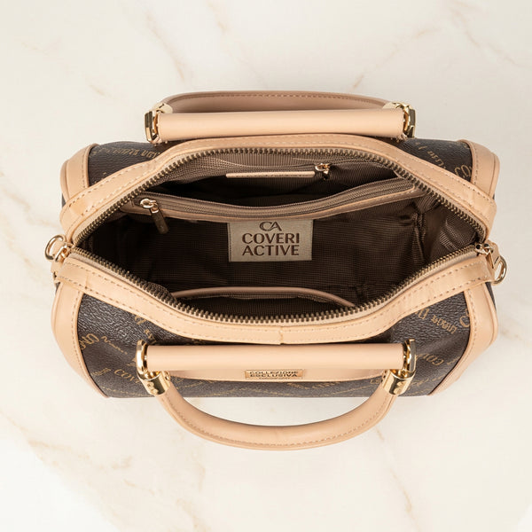 Borsa firmata COVERI ACTIVE zip cerniere logata bauletto donna logo zip tracolla fantasia farfalle