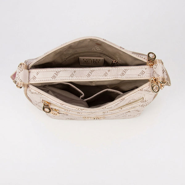 Borsa firmata COVERI ACTIVE zip cerniere logata tracolla donna logo zip tracolla fantasia farfalle