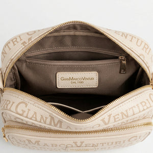 Borsa firmata Gian Marco Venturi 3 zip cerniere logata tracolla donna logo zip tracolla fantasia multi tasche