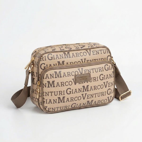 Borsa firmata Gian Marco Venturi 3 zip cerniere logata tracolla donna logo zip tracolla fantasia multi tasche