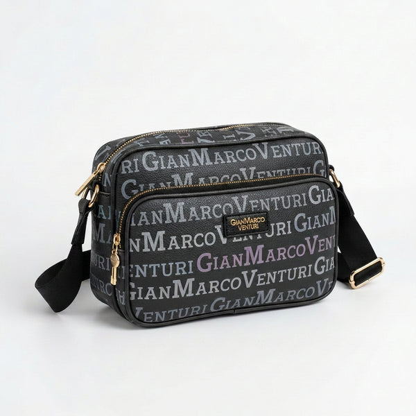Borsa firmata Gian Marco Venturi 3 zip cerniere logata tracolla donna logo zip tracolla fantasia multi tasche