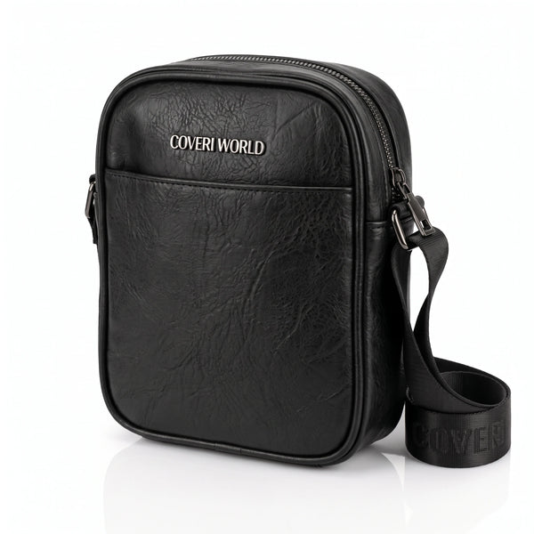 Borsello uomo Coveri piccolo nero a tracolla, compatto con zip