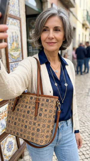 Gyoiamea shopping tote bag sughero tracolla fantasia estiva rombi italy zip moda