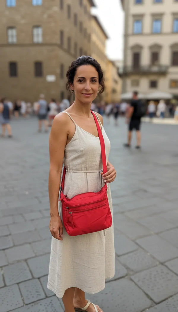Sclerai - Borsa firmata Gyoiamea con 5 tasche zip Tracolla Donna in Nylon Multitasche