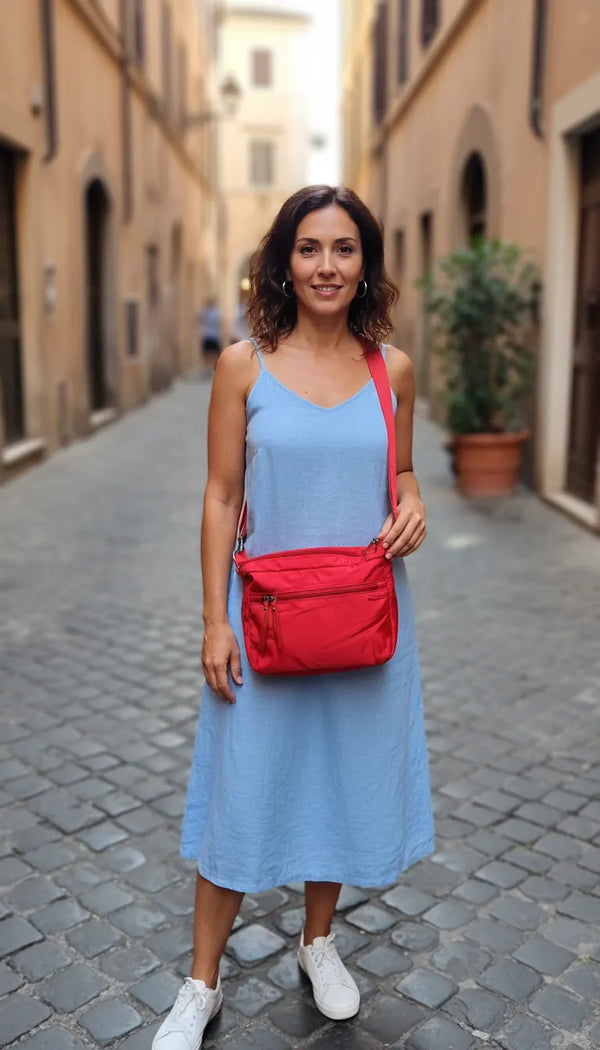 Sclerai - Borsa firmata Gyoiamea con 5 tasche zip Tracolla Donna in Nylon Multitasche